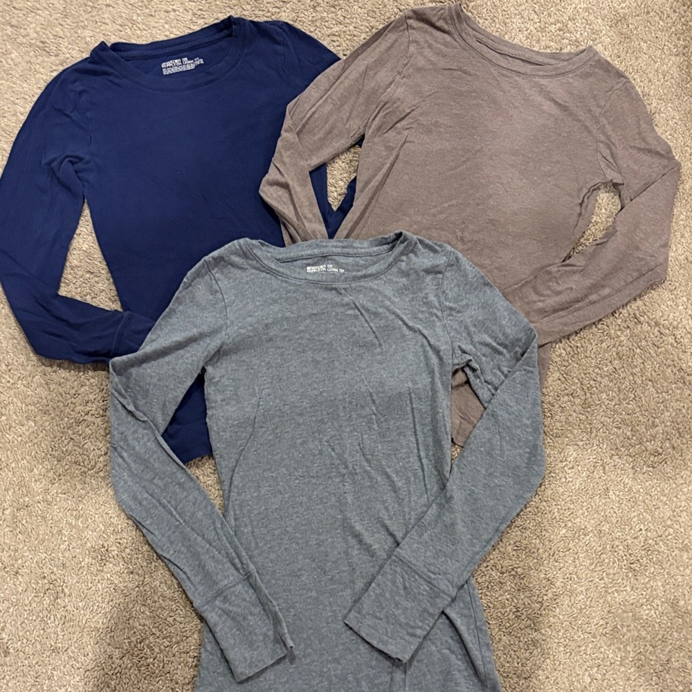 Mossimo Supply Co. Long Sleeve Tees in Navy, Gray, and Taupe